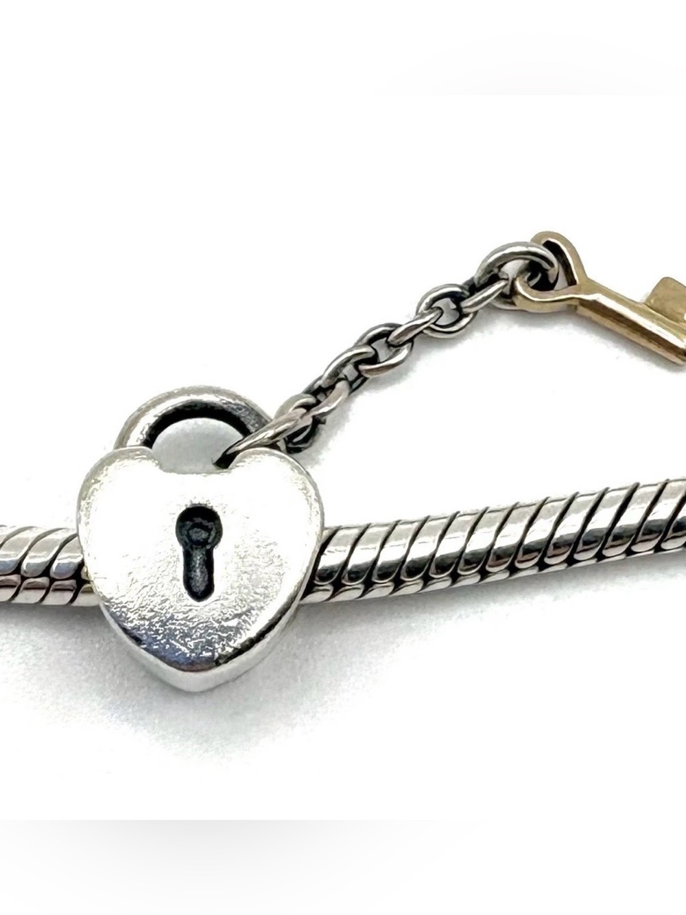Retired Pandora “Key To My Heart” Charm Sterling Silver & 14k Lock Charm